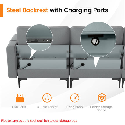 Dreamade Sectional Sofa Couch, Convertible Sleeper with 2 or 1 USB Ports Socket