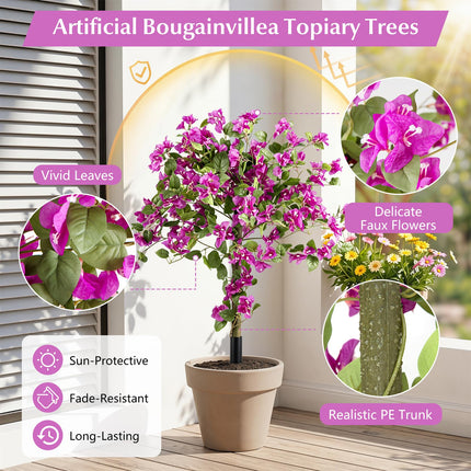 Dreamade 2 Pack Artificial Bougainvillea Trees | 43.5" Sun-Protective Fake Silk Floral Plants