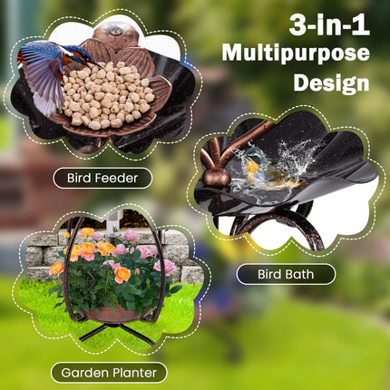 Dreamade Bird Bath with Planter - Solar Lighted Bird Bath for Outside with Bird Feeder