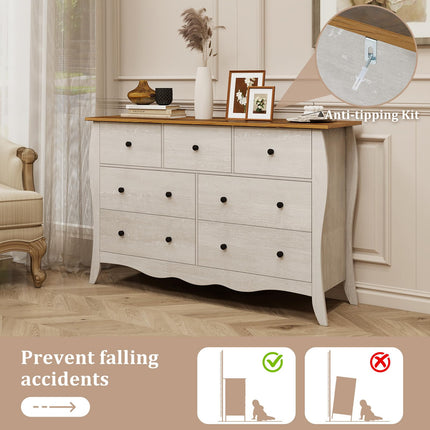 Dreamade Storage Cabinet with Foldable & Detachable Fabric Drawers, Anti-Tipping Kit, 47” x 15” x 30.5” Farmhouse Floor Cabinet