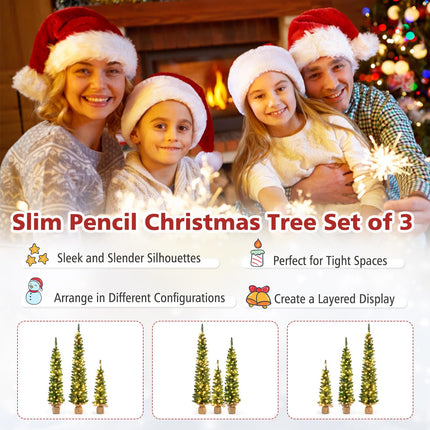 Dreamade 3' 4' 5' Pre-Lit Artificial Christmas Tree Set of 3
