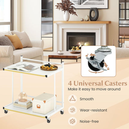 Dreamade Mobile C-Shaped End Table - 2-Tier Sofa Couch Bed Side Table w/Open Storage Shelves & Golden Edge Banding