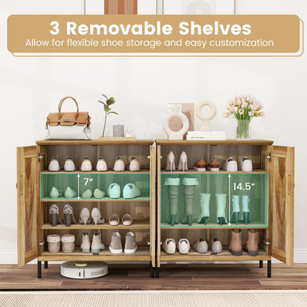 Dreamade 5-Tier Farmhouse Shoe Storage Cabinet with Woven Rattan Doors,