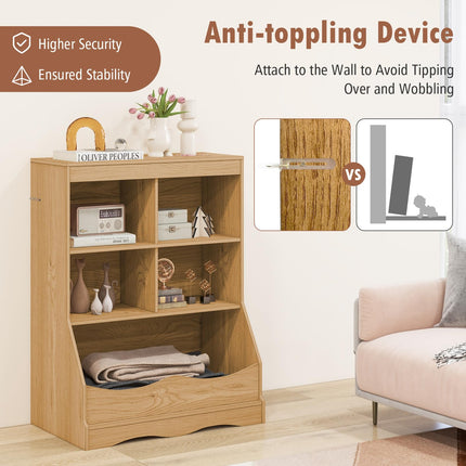 Dreamade Storage Cabinet, Small Bookshelf, Short Bookcase with 4 Open Storage Cube & Bottom Compartment