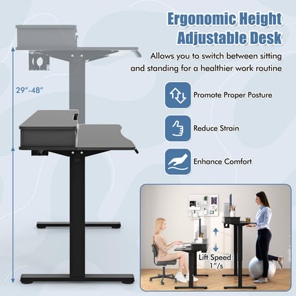 Dreamade Electric Standing Desk with 2 Drawers, 48" /55"x 24" Height Adjustable Electric Stand Up Desk with Storage Shelf