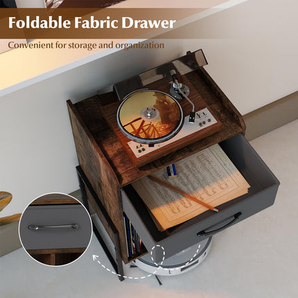 Dreamade Record Player Stand 2-Tier Turntable Stand with Fabric Drawer