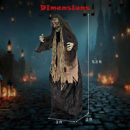 DREAMADE 5.3 FT Standing Halloween Witch w/ Creepy Sounds