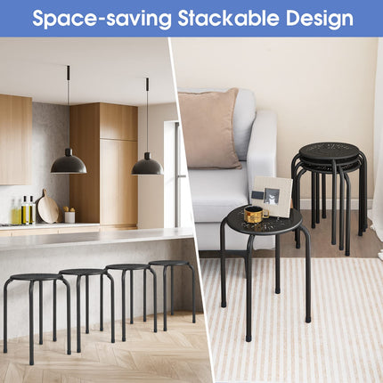 Dreamade Round Metal Stool Set of 6-17.5" Height Stackable Stool with Anti-Slip Foot Pads