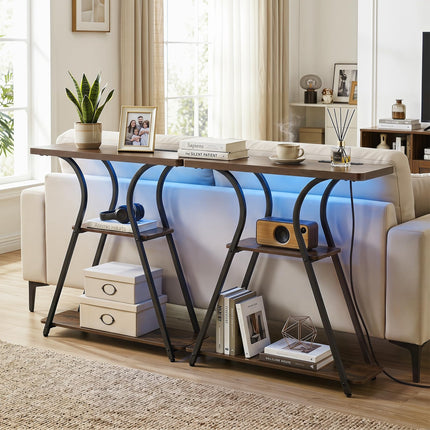 Dreamade 32" 3-Tier Narrow Console Table with LED Lights