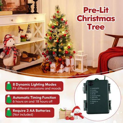 Dreamade 3ft Pre-Lit Mini Tabletop Christmas Tree with 20 Warm White LED Lights, 8 Modes, Timer, 81 PVC & Pine Needles
