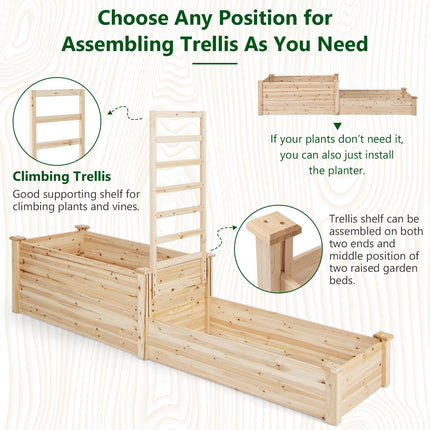 Dreamade Raised Garden Bed with Trellis, Set of 2 Wood Shallow & Deep Planter Box for Climbing Plants
