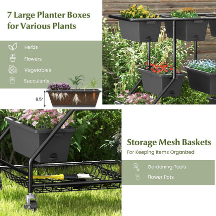Dreamade Rolling Raised Garden Bed w/ 7 Planter Boxes, Storage Baskets, Drainage Holes