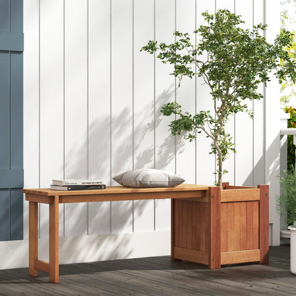 Dreamade Outdoor Bench with Raised Garden Bed, Wood Seat with Teak Oil Finish, Planter Box with Open-Ended Base