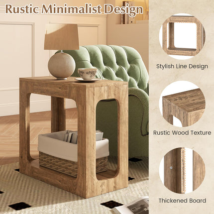 Dreamade Narrow End Table 2-Tier Farmhouse Side Table with Open Storage Shelf