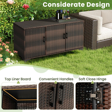 Dreamade 84-Gallon Wicker Deck Box - Patio Storage Cabinet, 3-Door PE Rattan Storage Container with Removable Shelves