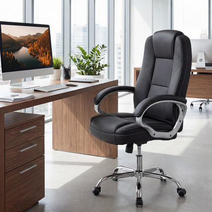 Dreamade Leather Office Chair with Padded Armrests & Rocking Backrest