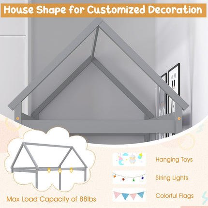 Dreamade Twin House Bed, Wood Montessori Bed Frame with House Roof Canopy