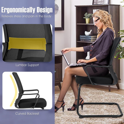 Dreamade Office Guest Chair, Office Guest Conference Chair w/Lumbar Support Ergonomic Backrest