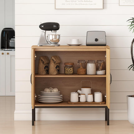 Dreamade Sideboard Cabinet Boho Rattan Buffet Cabinet with Storage Adjustable Shelves 2 Doors
