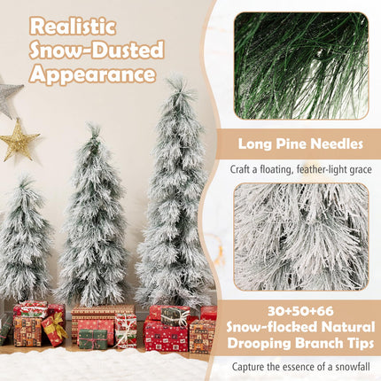 Dreamade 3' 4' 5' Pre-Lit Snow Flocked Christmas Tree Set of 3 | Holiday Seasonal Decor