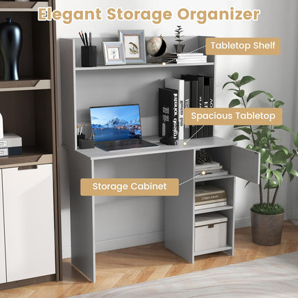 Dreamade Computer Desk with Hutch, Home Office Desk with Storage Cabinet & Adjustable Shelf