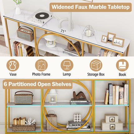 Dreamade 3-Tier Long Console Table Narrow Entryway Table with Faux Wood Grain Top & Heavy-Duty Metal Frame