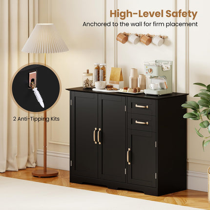 Dreamade 40 Inch Modern Kitchen Sideboard Buffet Cabinet with 2 Drawers and Adjustable Shelf