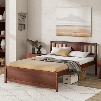 Dreamade Solid Wood Platform Bed Frame, Mid Century Full Bed Frame with Headboard