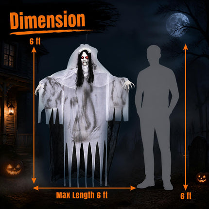 DREAMADE 6 FT Animated Ghost Bride Life Size Hanging Halloween Prop