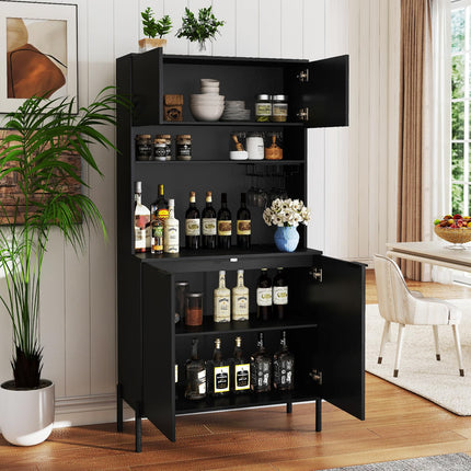 Dreamade 64.5" Kitchen Pantry Cabinet with Charging Station, Tall Buffet Hutch with Storage Cabinets