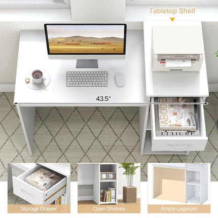 Dreamade Computer Desk with Storage, Modern PC Laptop Table with Printer Shelf