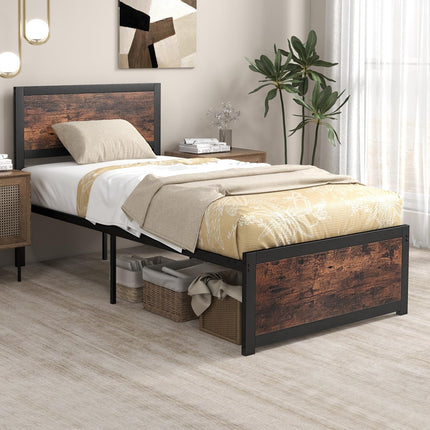 Dreamade Twin Bed Frames for Kids, Industrial Metal Platform Bed with Headboard