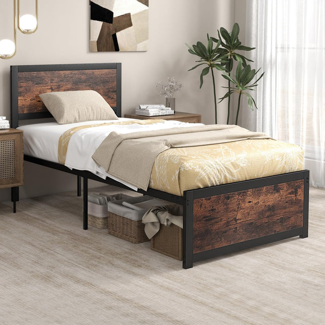 Dreamade Twin Bed Frames for Kids, Industrial Metal Platform Bed with Headboard
