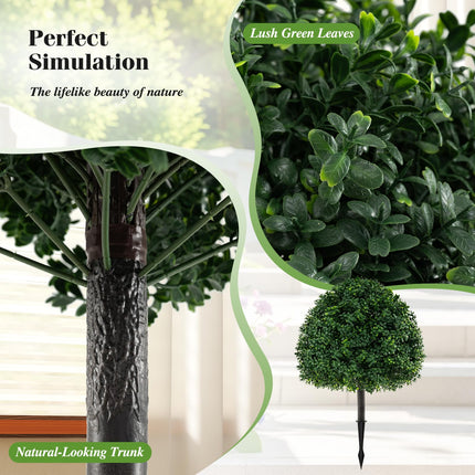 Dreamade 28 Inches Artificial Boxwood Topiary Ball Tree Set Sun-Protective Fake Shrub Plants
