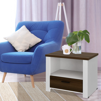 Dreamade Nightstand, End Table with Glide Sliding Drawer & Open Cabinet, Modern Sofa Side Table for Living Room