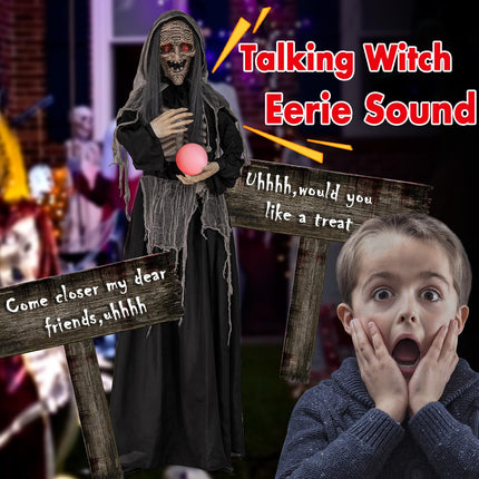 DREAMADE 6ft Halloween Animatronic Wicked Witch Sound and Button Activated