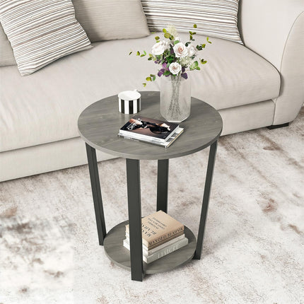 Dreamade Round End Table with Open Storage Shelf and Metal Frame