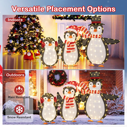 Dreamade Set of 3 Lighted Christmas Penguins with LED Lights Outdoor Glowing Holiday Display