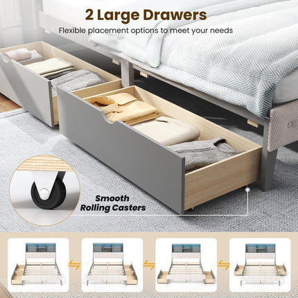 Dreamade Gray Full Size Bed Frame with Upholstered Bookcase Headboard