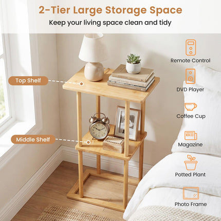 Dreamade 2 Pieces Bamboo Side Table with Storage Shelves