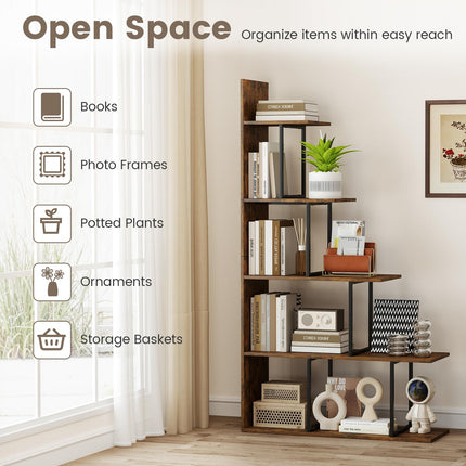 Dreamade 5-Tier Stepped Bookshelf | 62" Tall Ladder Corner Bookcase W/Stable Metal Support
