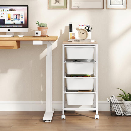 Dreamade 4-Drawer Rolling Storage Cart Mobile Utility Organizer with Wooden Tabletop and Lockable Wheels
