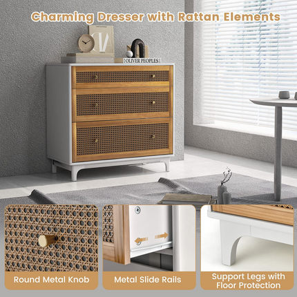 Dreamade 3-Drawer Dresser Chest for Bedroom - Storage Chest of Drawers with Anti-toppling Device