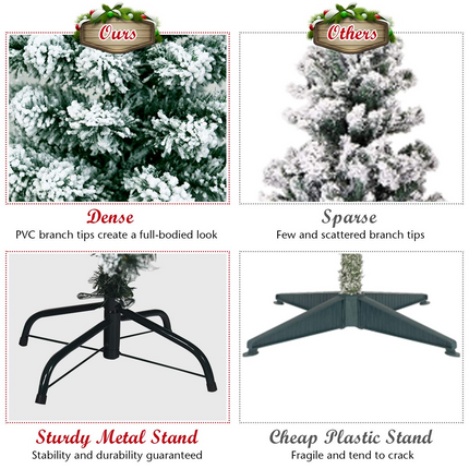 Dreamade 4.5ft / 6 ft / 7.5ft Artificial Snow Flocked Christmas Tree, Pre-Lit Snowy Hinged Xmas Tree with Led Lights and Metal Stand - DreamadeUS