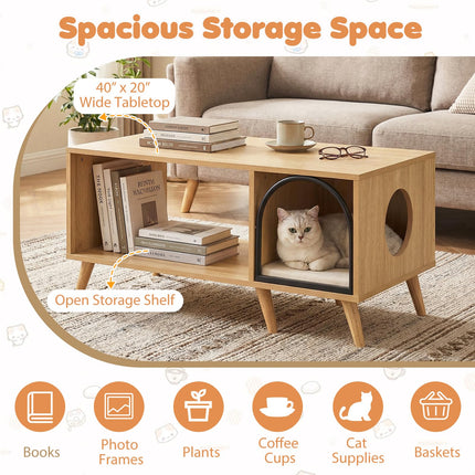 Dreamade 2 in 1 Coffee Table with Cat House for Entryway Home