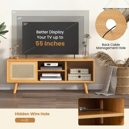 Dreamade TV Stand for Living Room TVs up to 55”- Bamboo Entertainment Center