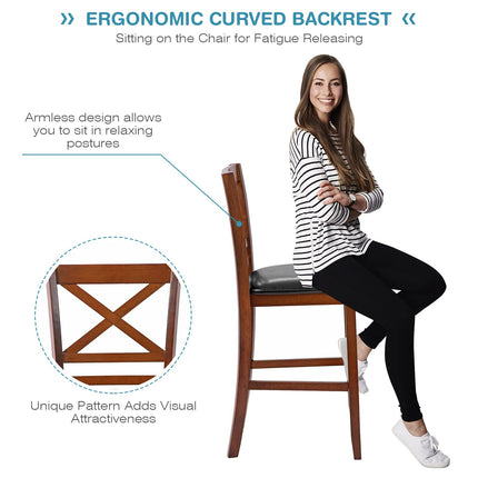 Dreamade Modern 25” Counter Height Dining Pub Stools with X-Shaped Backrest, Soft Cushion & Durable PU Seat