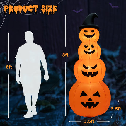 DREAMADE 8 FT Halloween Inflatable Pumpkin Stack 4-Tier Jack-O-Lantern