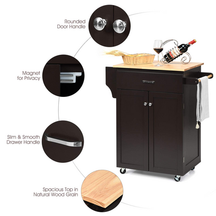 Dreamade Rolling Kitchen Island, Kitchen Trolley Cart with Spice Rack, Large Drawer