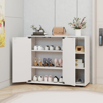 Dreamade Wood Shoe Cabinet with Doors with 3-Level Adjustable Open Shelves